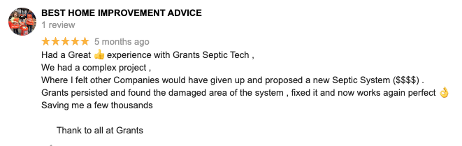 Grant's Septic Techs review by Best Home Improvement Advice