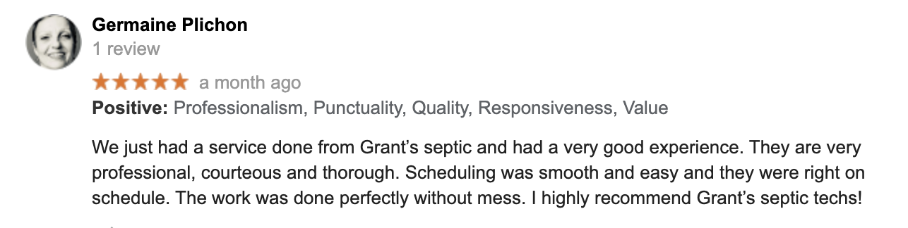 Grants Septic Techs review by Germaine Plichon