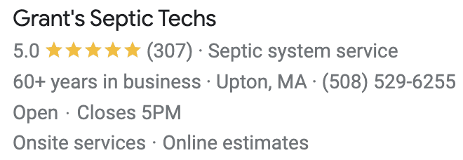 Grants Septic Techs Google Reviews